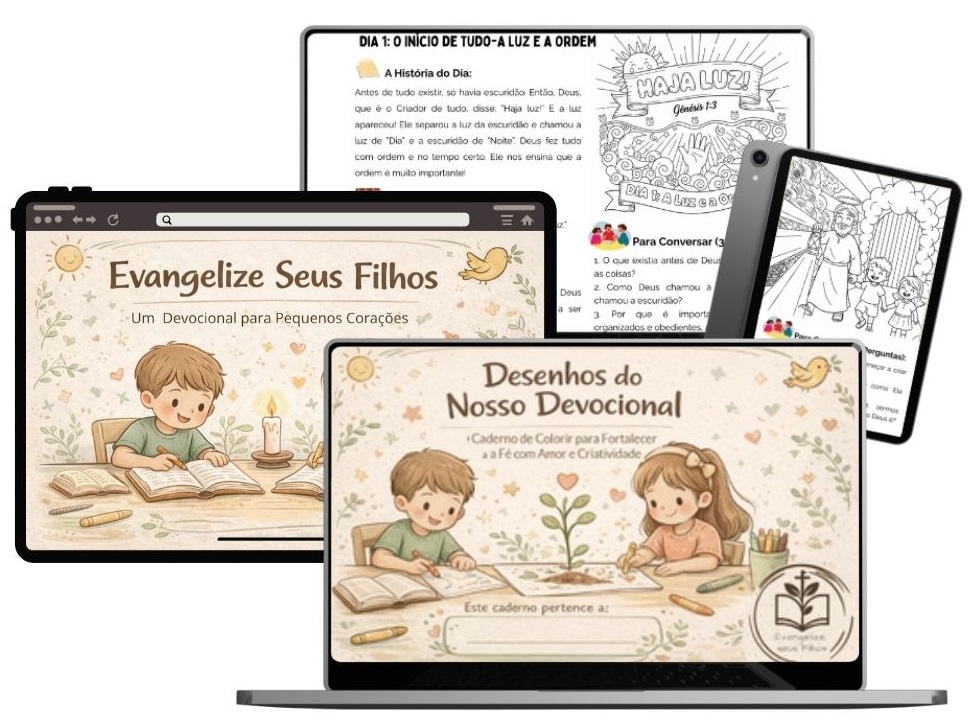 Devocional digital aberto em notebook e tablet